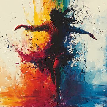 Artistic expression of a graceful dancer in vibrant colorful watercolor painting high resolution photo
