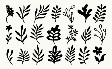 Collection of Hand-Drawn Floral and Leaf Silhouettes