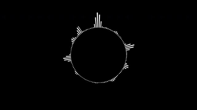 A graphic circular loop of rhythmic audio frequency sound waves in the background