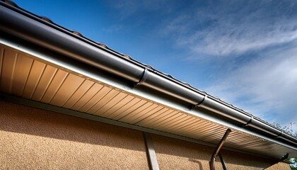 Fototapeta premium durable metal rain gutter system secured to roof for effective rainwater drainage and protection