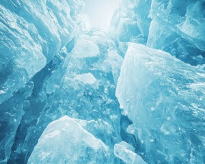 Angled view through broken, blue ice chunks