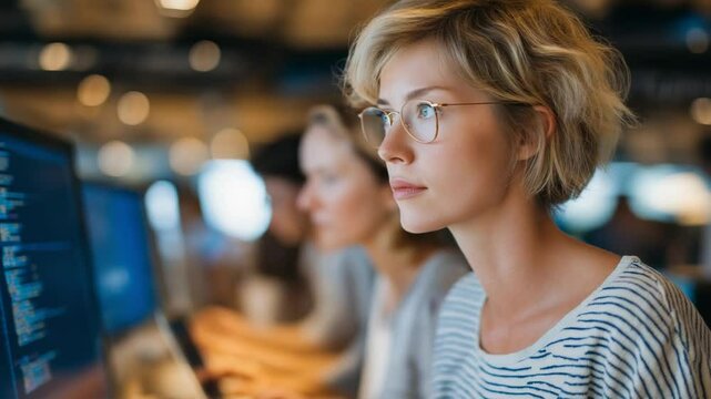 Women in Software Development Lab Collaborating on Code and Roadmap