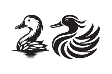 Stylized Duck Vector Art Elegant Black and White Bird Illustrations