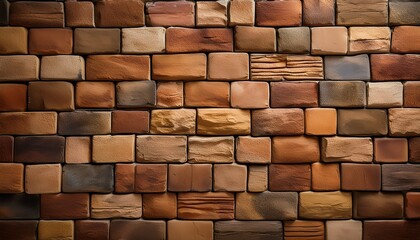 Fototapeta premium textured brick wall with earthy tones and varied shapes for architectural background design