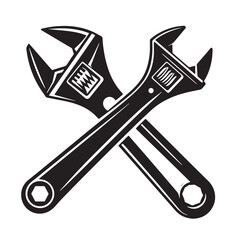 Black Adjustable Spanner Silhouette Vector, High Quality Illustration on White Background