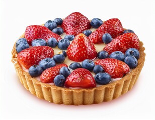 berry tart with strawberries and blueberries isolated transparent cutout