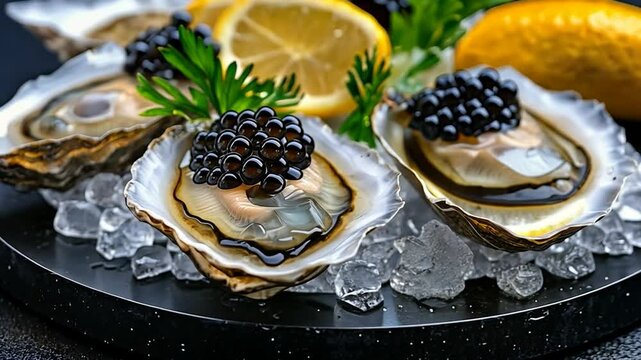 Luxury Oysters with Black Caviar and Lemon