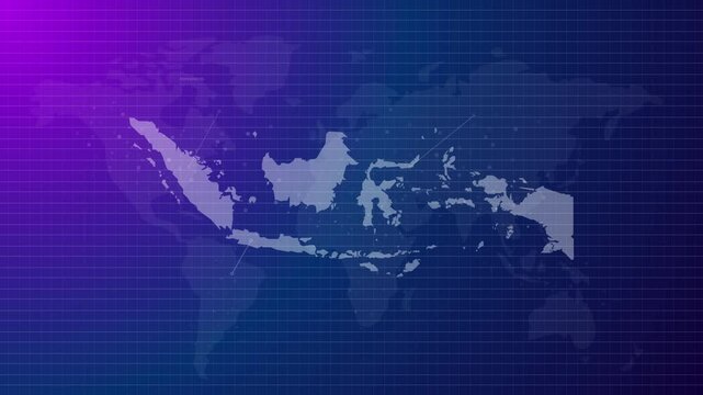 Indonesia animated map futuristic Indonesian country shape connected global map with blue gradient background - Powered by Adobe