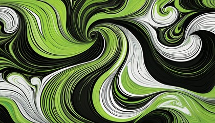 abstract fluid pattern with black green and white swirls