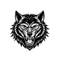 An angry wolf head tattoo Silhouette  vector on white background