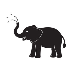 Elephant Calf Splashing Water Silhouette Vector