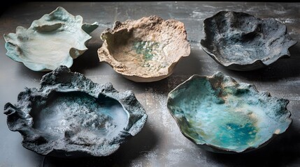 Obraz premium Unique Textured Ceramic Bowls Collection Artisan Pottery