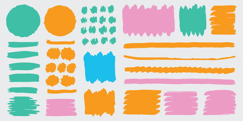 Brush line and stroke vector. Color, pencil, marker, crayon paint texture highlight. Pen, chalk hand drawn underline, mark. 01