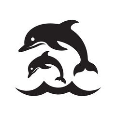 Leaping Dolphins Silhouette Vector Underwater Scene