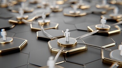 3D rendering illustrates a network of connections between people icons, highlighting the dynamics of social media and digital interaction