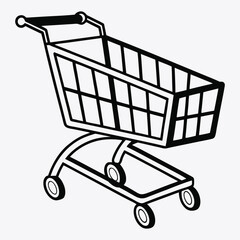 Isometric Illustration of a Woman at a Checkout Counter with Shopping Cart and Shelves