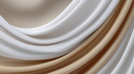 White silk fabric showcases soft waves and creases against a beige background, ideal for fashion design concepts and materials
