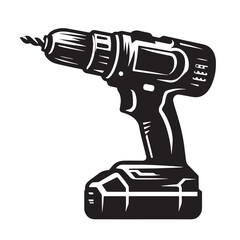 Black Cordless Drill Silhouette Vector, High Quality Illustration on White Background