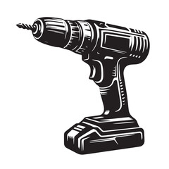 Black Cordless Drill Silhouette Vector, High Quality Illustration on White Background