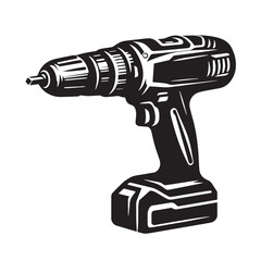 Black Cordless Drill Silhouette Vector, High Quality Illustration on White Background