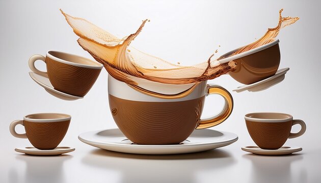 elixir of creativity a coffee cups dance on a white or clear surface white background