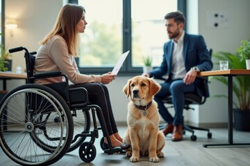 Collaborative Work Environment: Businesswoman in Wheelchair Successfully Engaged in Office Activities with Colleague