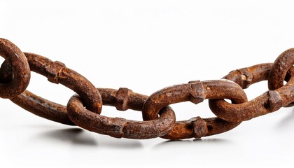 Fototapeta premium old rusty metal chain curved isolated white background