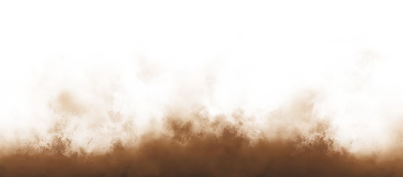 Brown dust sand soil smoke cloud particles isolated on a transparent white background. Sandstorm effect, smog, dust explosion rising, Smoke fog overlay effect. Blurred soil dust. PNG design elements - Powered by Adobe