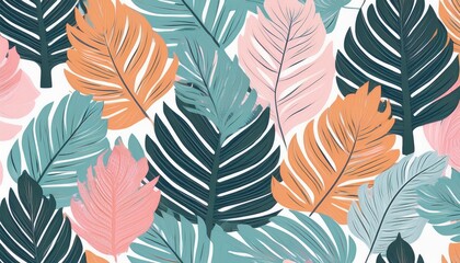 playful seamless pattern featuring pastel colored tropical leaves