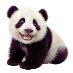 Baby Panda Hugging Bamboo - Isolated PNG