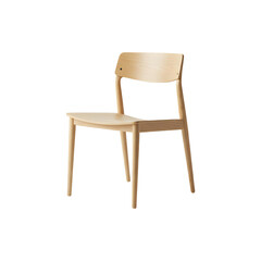 Side angle of a wooden chair with tapered legs.
