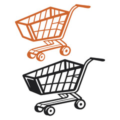 Simple Black and White Line Art Illustration of an Empty Shopping Cart on White Background