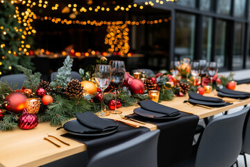 Thanksgiving dinner table set with decorations and festive chaos for a joyful celebration