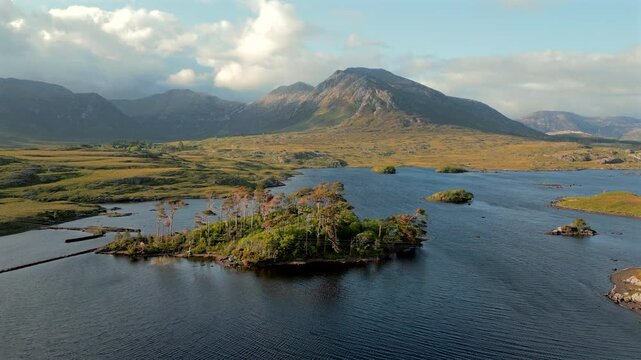Connemara national park with Twelve Pines Island Galway county Ireland, Aerial