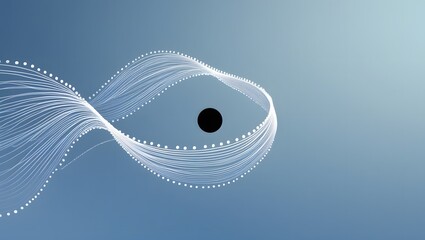 Curved arrow path formed by dashed strokes around node on a gradient blue background