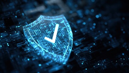 Glowing shield emblem against a dark background.illustration