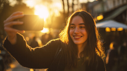 Teen recording self in a video for social media with a smart phone