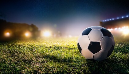Fototapeta premium soccer ball on the grass at night