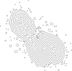 Concentric arrangement of linked ink blobs forming an irregular but cohesive outline structure.