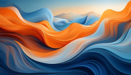 fluid orange and blue waves create a calming abstract landscape perfect for backgrounds or digital art projects