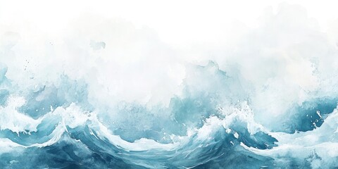 Abstract watercolor painting of crashing waves (2)