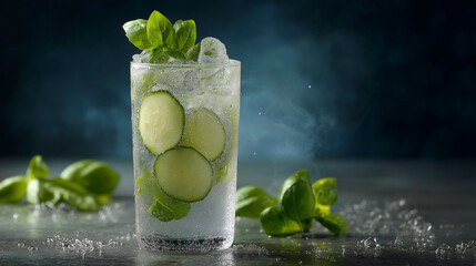 Cucumber Basil Infused Water With Ice