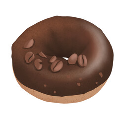 Donnuts, Café, coffee, chocolate, marrom, doce, culinária, confeitaria, doceria, gourmet, gastronomia, sobremesa, delicioso, guloseimas, comfy, isolado, elemento, arte, pintura, ilustração