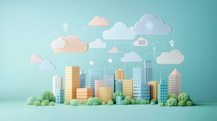 Fototapeta premium Smart city network pastel minimal illustration