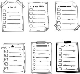 Document note list. Sketch checklist file. Doodle clipboard page, business paper test. Office checkbox questionnaire