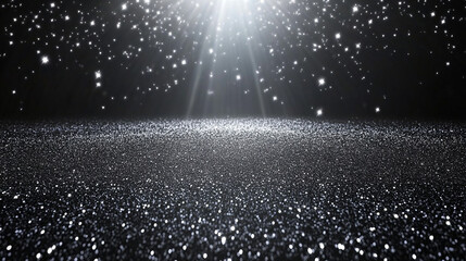Beautiful silver sparkle glitter background with bright light and shining effects for holiday celebration invitation or event presentation