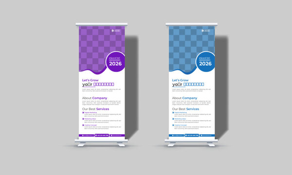 professional retractable banner template design, pull-up banner vector, signage design, or pop-up banner advertising for marketing, fully editable file