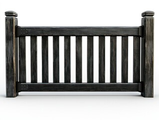 Dark wooden fence section, horizontal slats, isolated