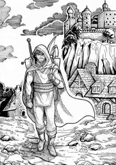 Explorer traditional ink illustration dnd