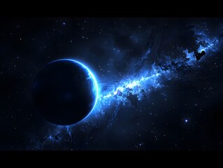 Fototapeta premium Stunning Blue Nebula and Planet Space Art: Cosmic Landscape
